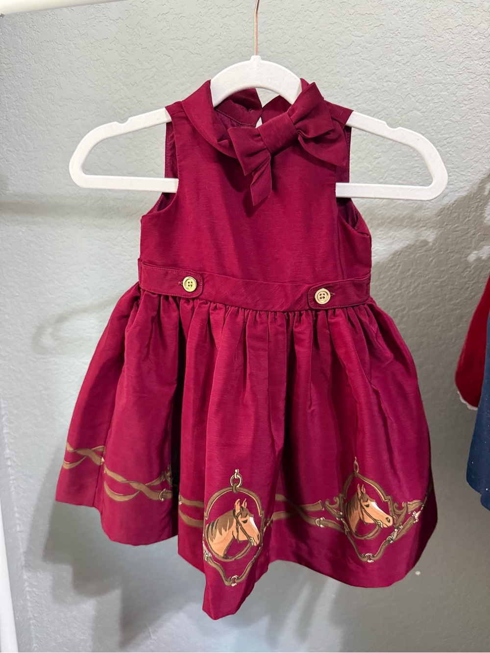 Janie and Jack Burgundy Equestrian Horse-Print Bow Dress